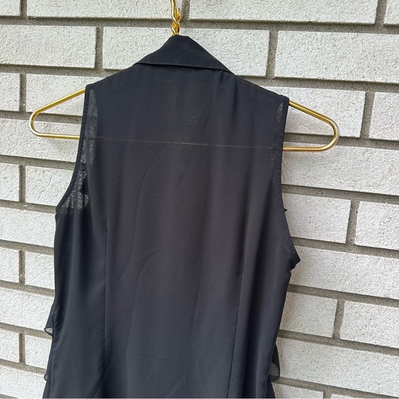 Samuel Dong Black Sleeveless Ruffle Tunic Top Blouse Button Front Layered Sheer - Picture 9 of 9